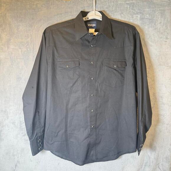 Wrangler Other - Wrangler Western Snap Shirt Mens Large Black Pearl Button Cowboy Long Sleeve